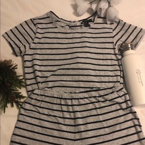 Gray and Navy Stripe cotton Romper